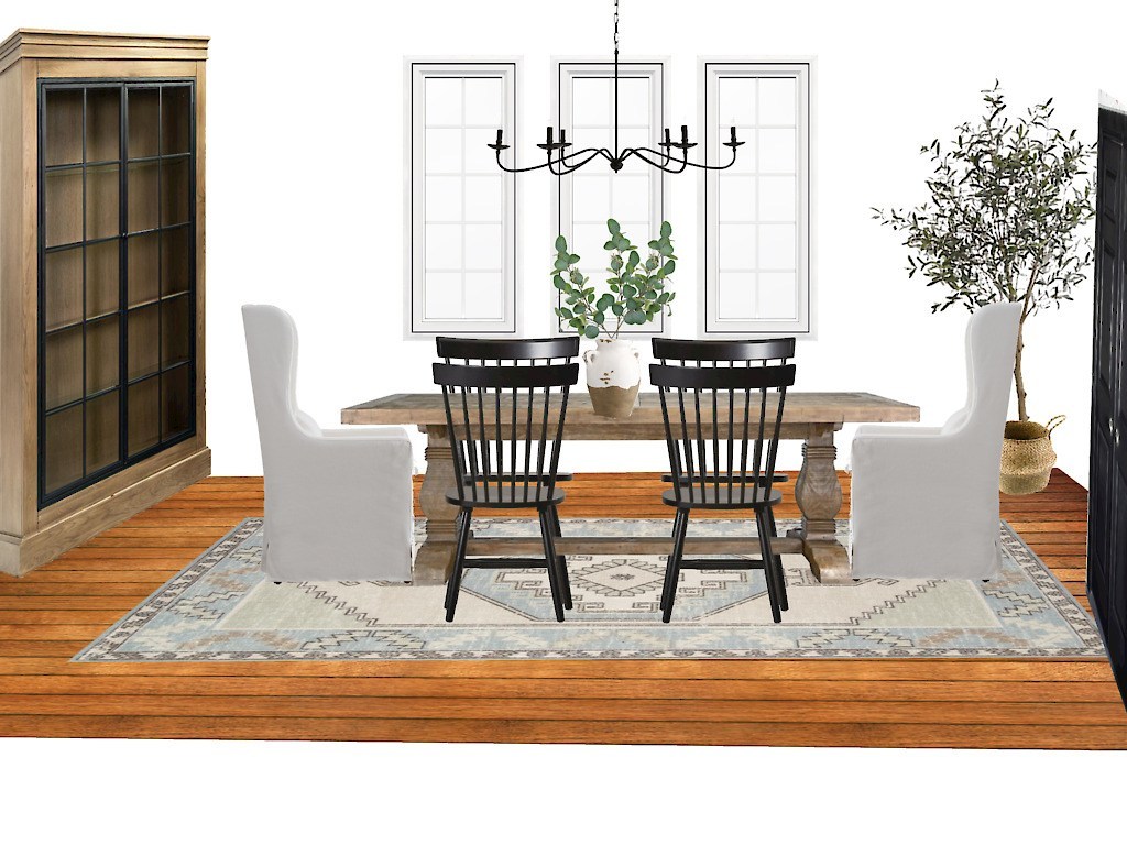 Design board of a dining room with products that show how a room can potentially look. 