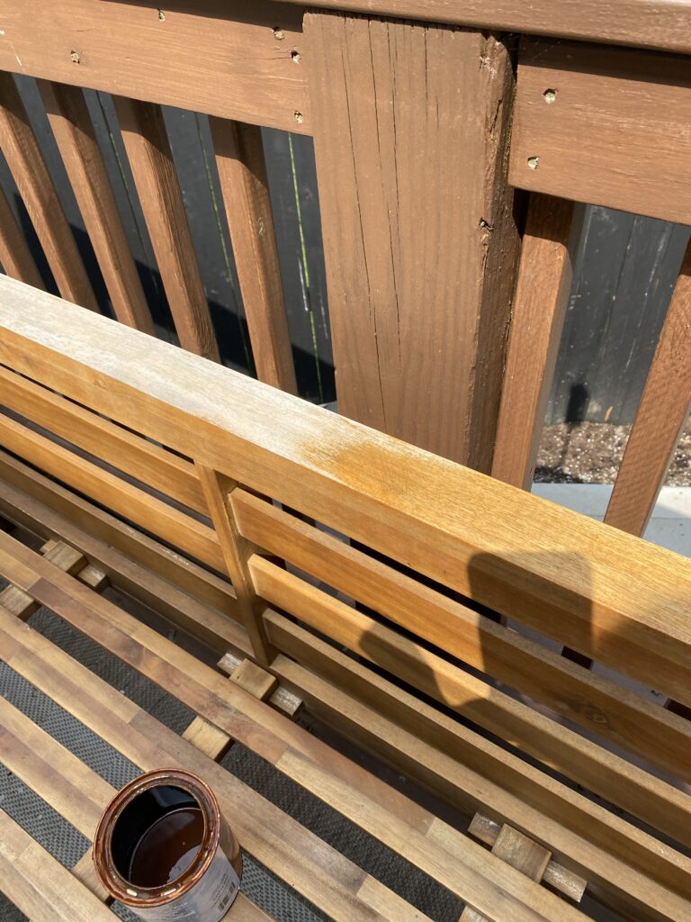 Sanding and staining of weathered outdoor patio furniture